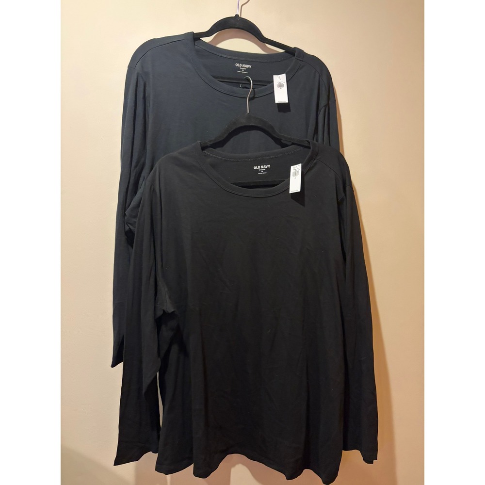2 NWT Old Navy Plus Size 4x Everywhere Black Long Sleeve T-Shirts 100% Cotton